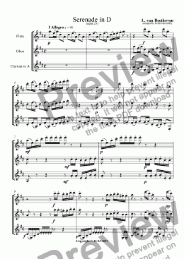 page one of Beethoven : Serenade in D opus 25 for flute, oboe & clarinet