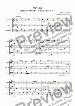 page one of ’Minuet’ from Wand of Youth arr. for string trio