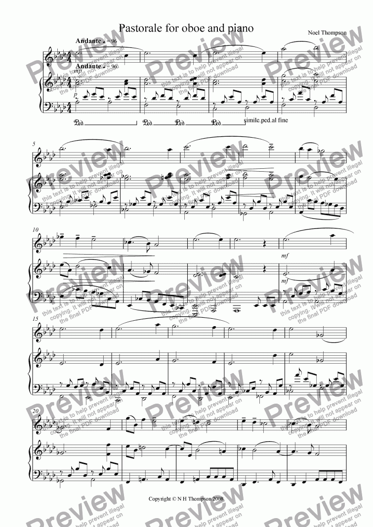 page one of Pastorale for oboe and piano re-edited & with oboe part