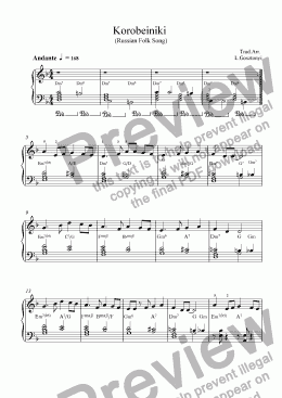 page one of Korobeiniki,Tetris Tune for Piano 