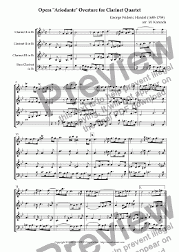 page one of Opera "Ariodante" HWV.33 Overture for Clarinet Quartet