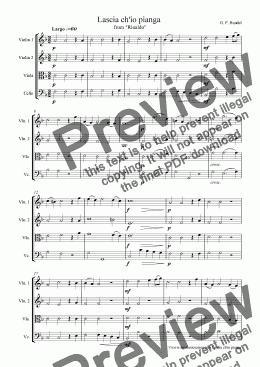 page one of Handel Lascia ch'io pianga for String Quartet