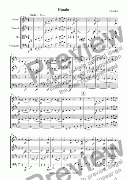 page one of J. HAYDN: Finale (excerpt from Piano Sonata N° 61 Hob. XVI/5131, 1794) arranged for String Quartet