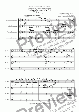 page one of String Quartet No. 38 in Eb Major-Op.33, no. 2 (saxophone quartet)