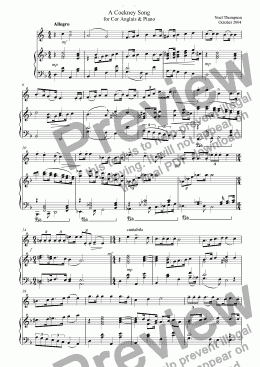page one of Cockney Song  for Cor Anglais and Piano-now with cor anglais part