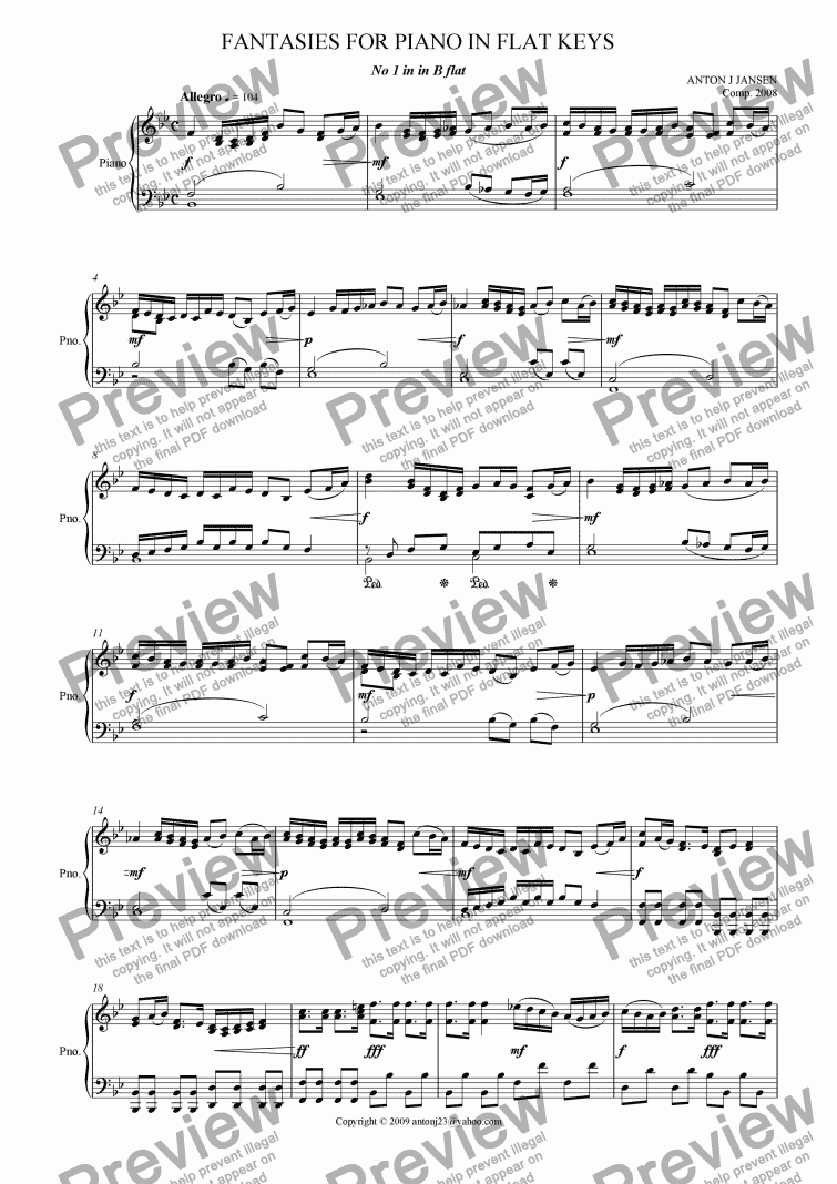 page one of Fantasies for Piano - No 1 in Bb