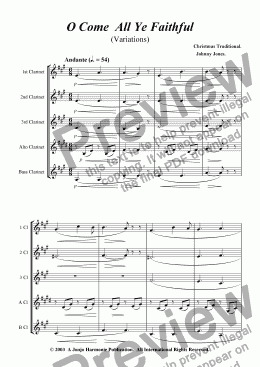 page one of O Come All Ye Faithful    (Variations for Clarinet Choir)