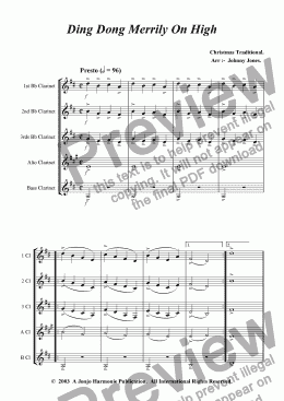 page one of Ding Dong Merrily On High   (Clarinet Choir)
