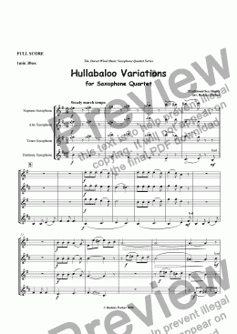 page one of Hullabaloo Variations for Saxophone Quartet