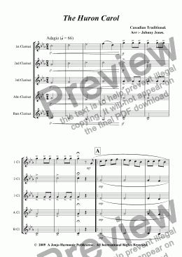 page one of Huron Carol The   (Clarinet Choir)