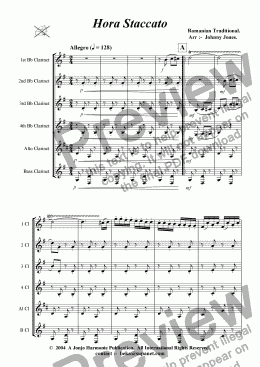 page one of Hora Staccato   (Clarinet Choir)