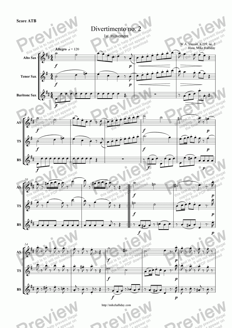 page one of Divertimento no 2 1st mvt