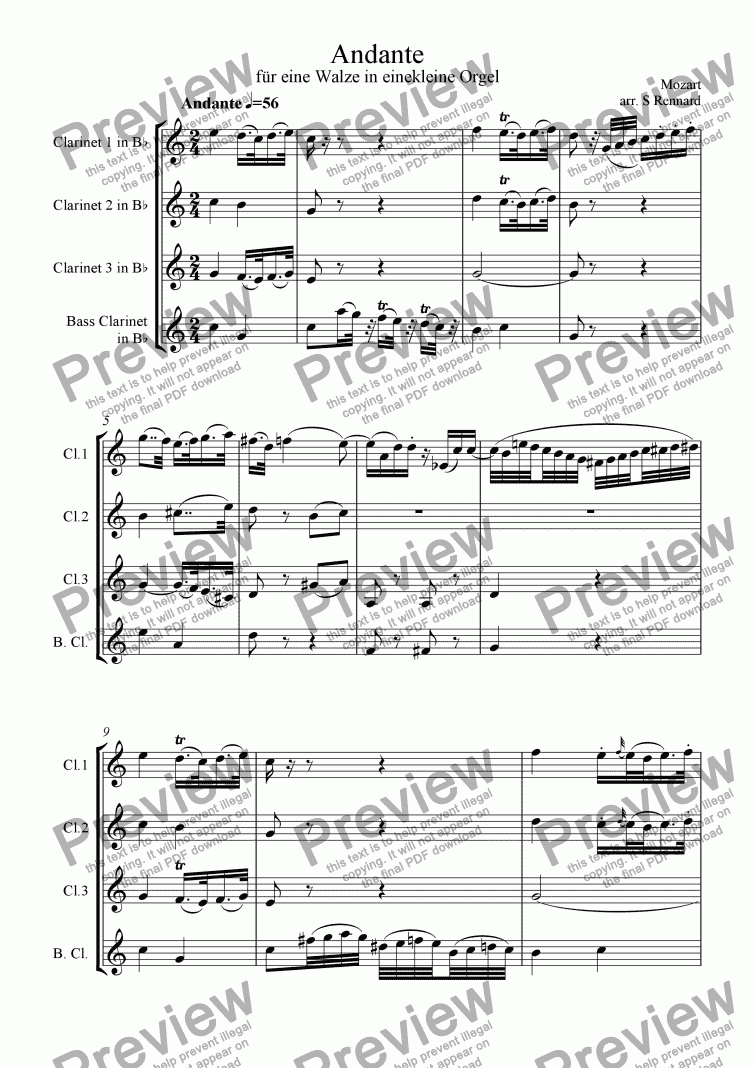 page one of Andante f�r eine Walze in einekleine Orgel