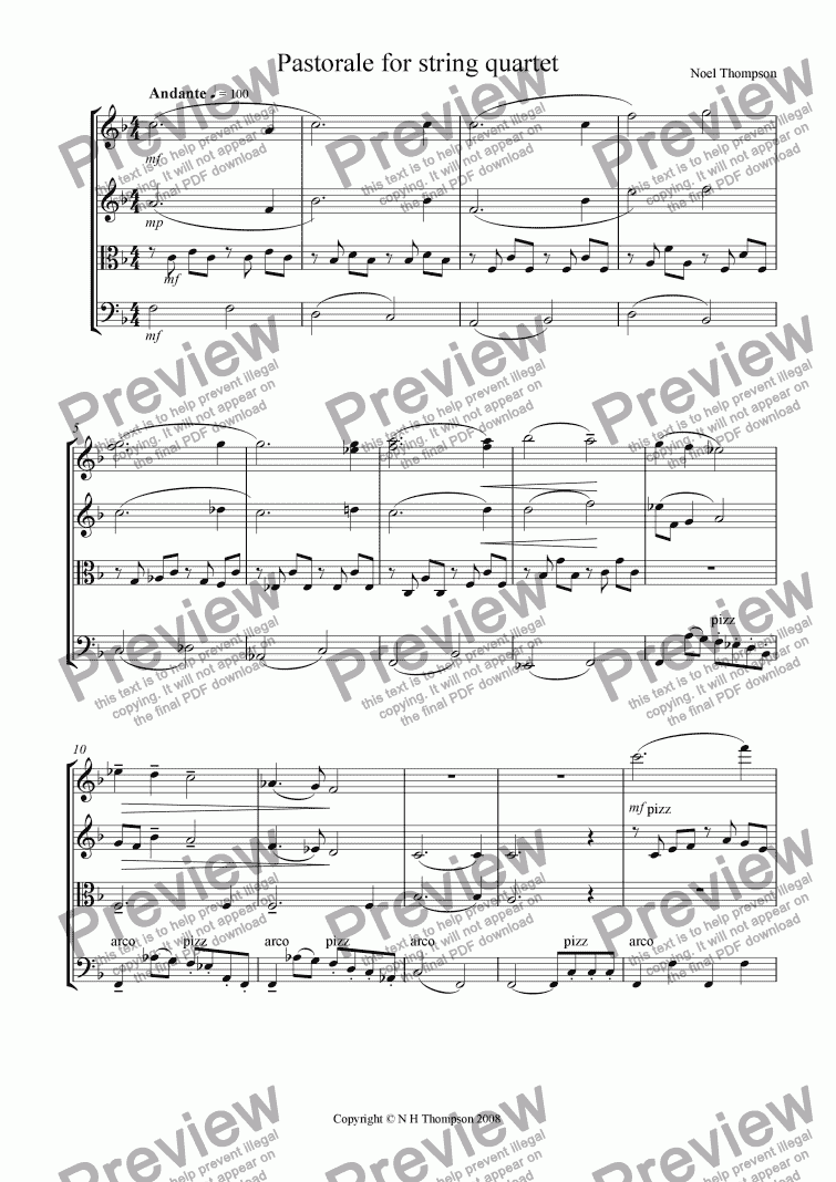 page one of Pastorale for string quartet