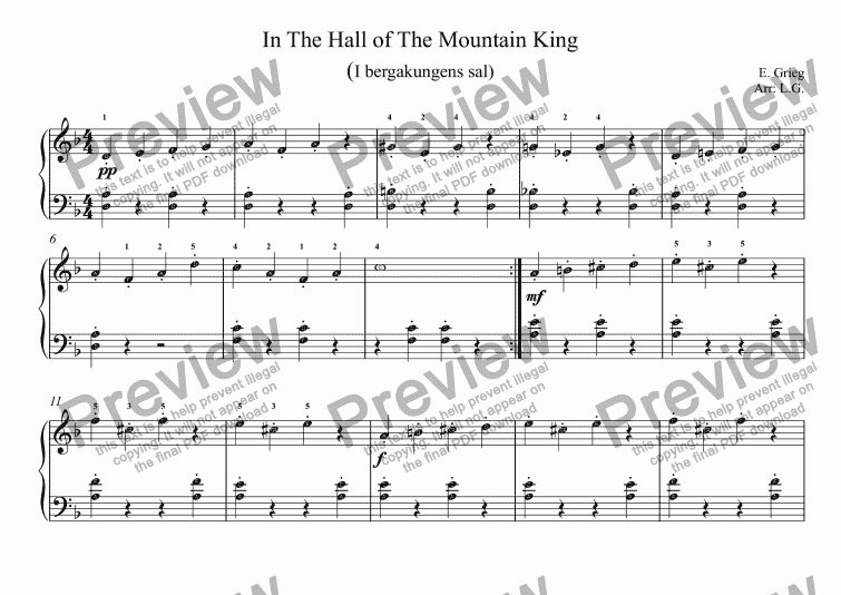 page one of In the Hall of The Mountain King (I Dovregubbens Hall) Piano Solo