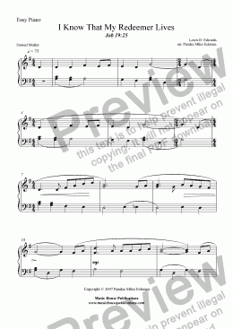 page one of I Know That My Redeemer Lives (Easy Piano Solo)