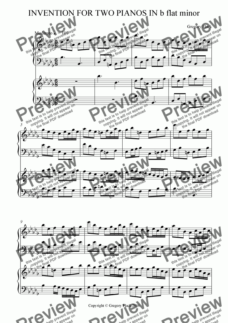 page one of Invention for Two Pianos in b flat minor