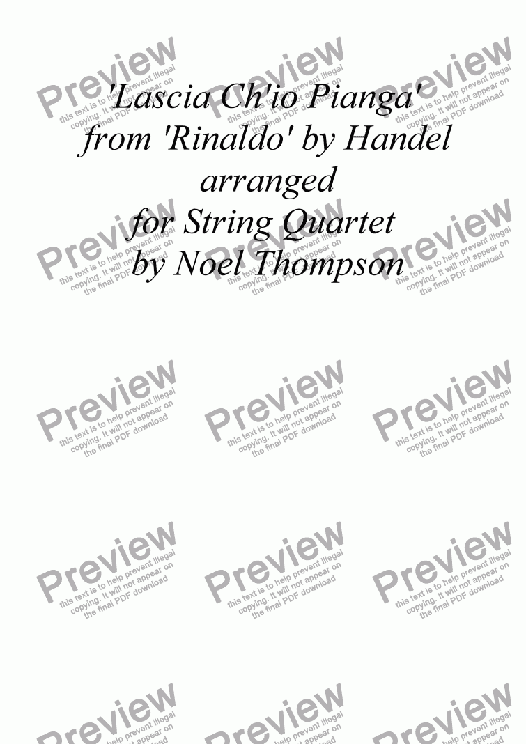 page one of In Memoriam-Lascia Ch'io Pianga - Handel, arr.for String Quartet
