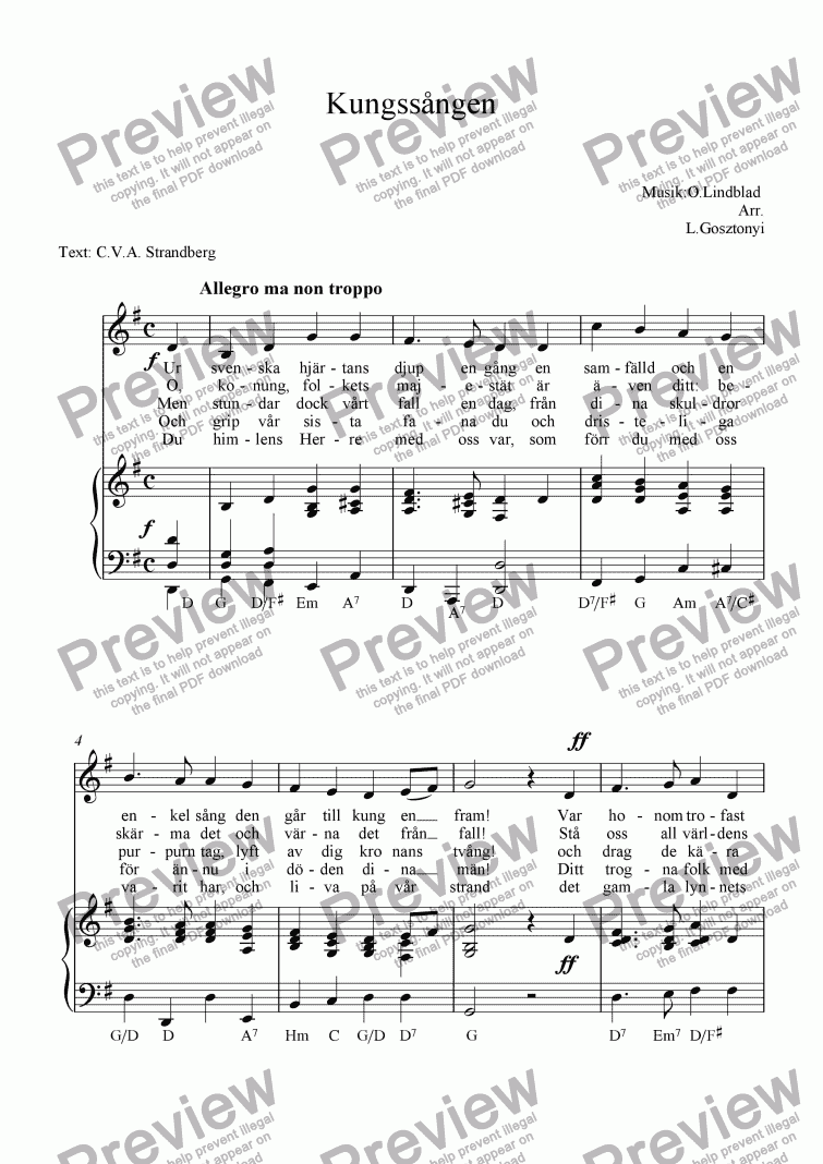 page one of Kungssången (Vocal & Piano)