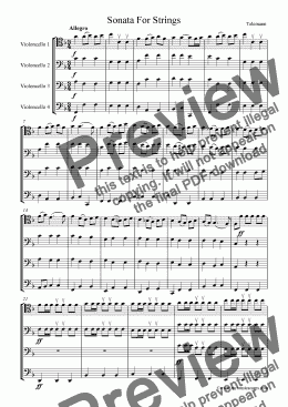 page one of Telemann Sonata cello quartet