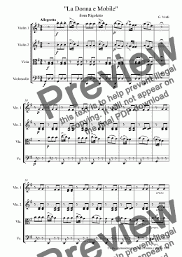 page one of Verdi "La Donna e Mobile" for String Quartet