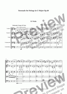 page one of Serenade for Strings in C-Major Op.48 II. Waltz