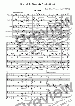 page one of Serenade for Strings in C-Major Op.48 III. Elegy