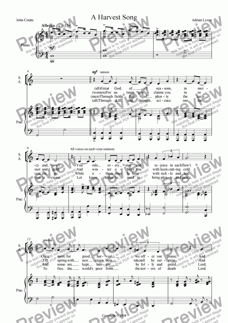 page one of A Harvest Song