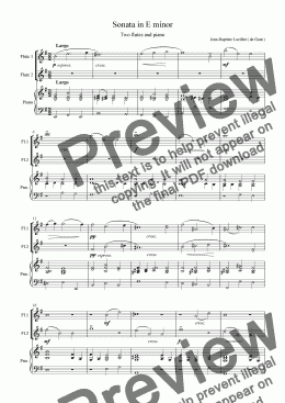 page one of Loeillet Trio Sonata in E minor 1st movement
