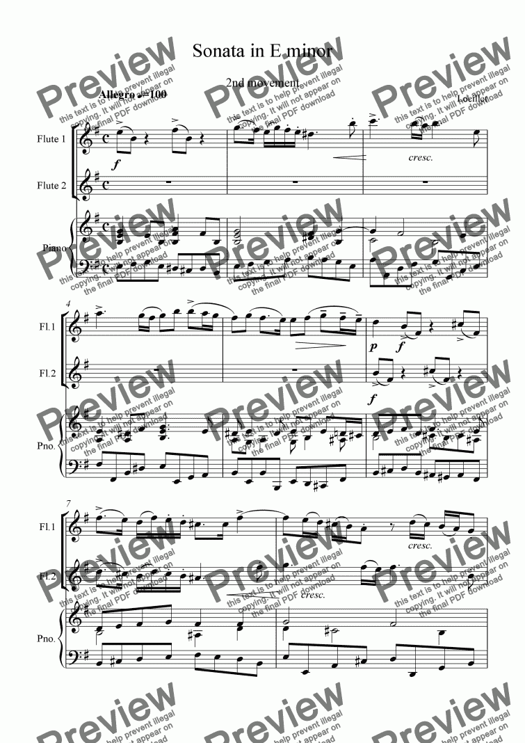 page one of Loeillet Trio Sonata in E minor 2nd movement