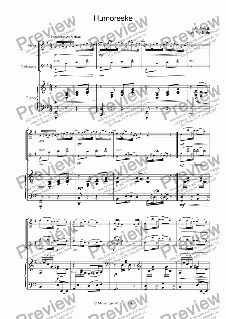 page one of Humoreske - Piano Trio