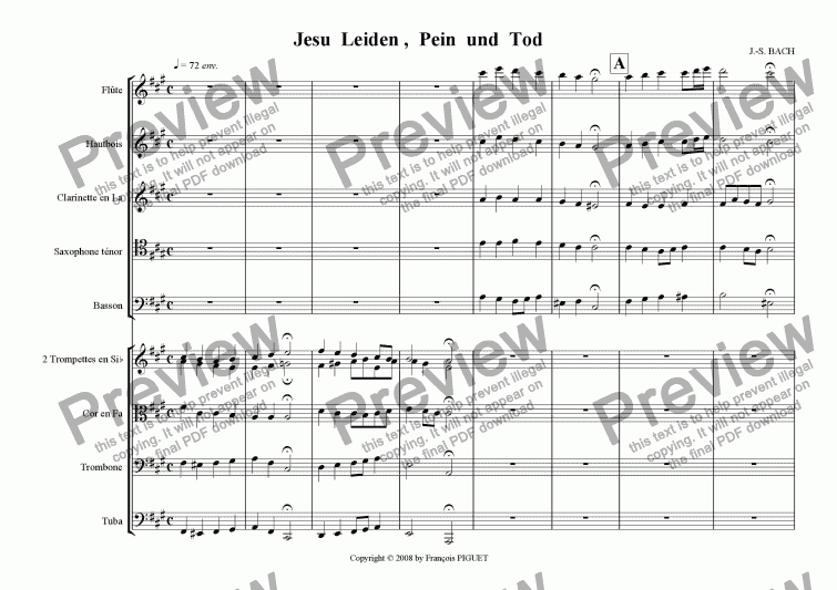 page one of J.-S. BACH: Jesu Leiden, Pein und Tod arranged for Chamber Wind & Brass Band