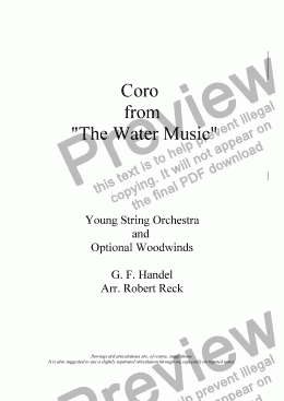 page one of Coro (from the Water Music) for Young String Orchestra and Optional Woodwinds