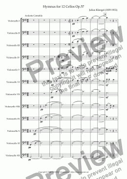 page one of Hymnus for 12 Violoncellos, Op.57