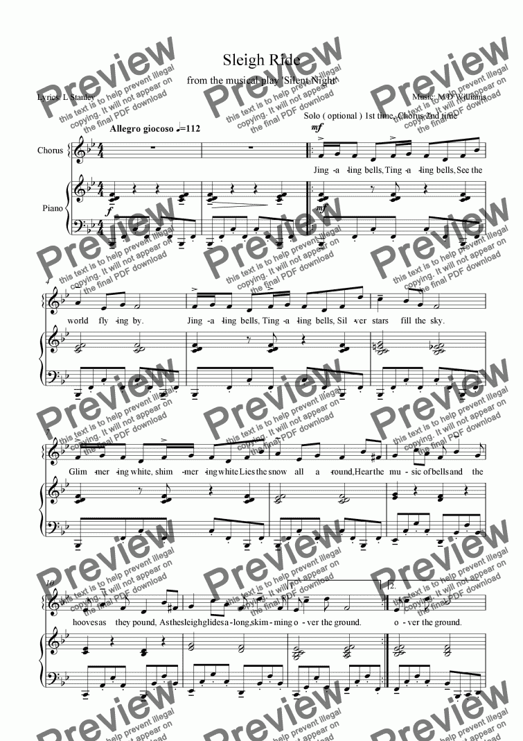 page one of Christmas: Tyrolean Sleigh Ride for junior choir and piano