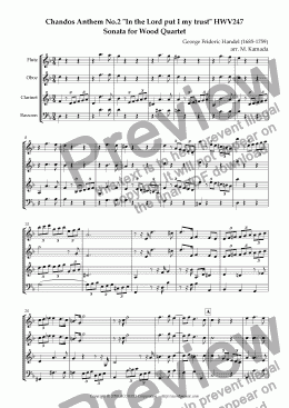 page one of Chandos Anthem No.2 "In the Lord put I my trust" HWV247 Sonata for Wood Quartet