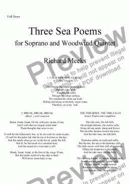page one of Three Sea Poems for Soprano and Woodwind Quintet 1. Calm Morning at Sea