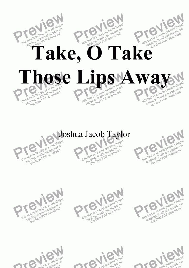 page one of Take, O Take Those Lips Away (SATB with divisi)
