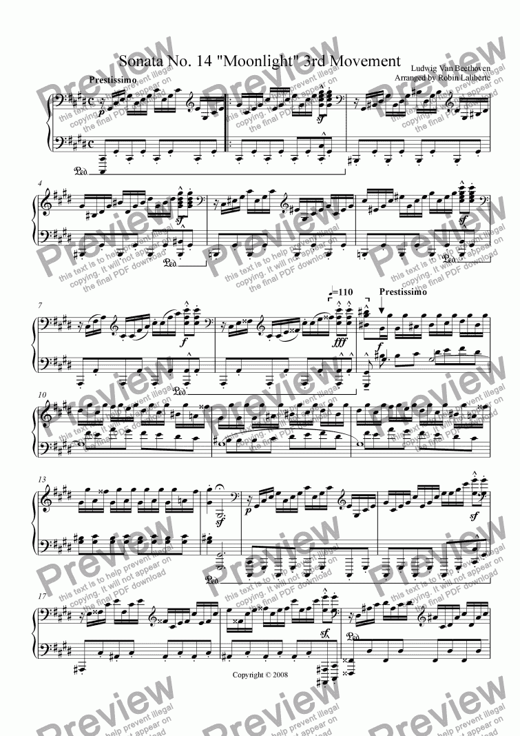 page one of Sonata No. 14 "Moonlight" 3rd Movement