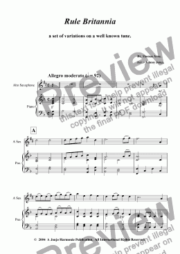 page one of Rule Britannia   (Variations)  Alto Sax and Piano