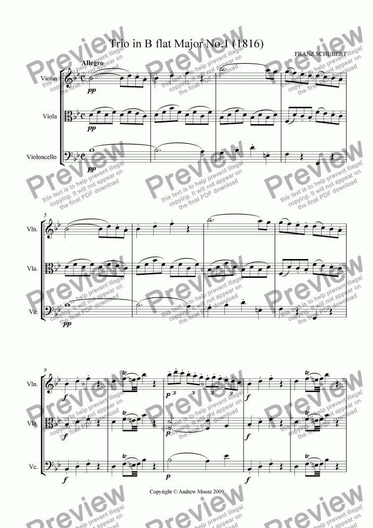 page one of Trio in B flat No 1 for string trio