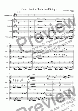page one of Concertino for Clarinet and Strings
