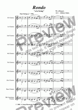 page one of Rondo a la Swing   (Clarinet Choir,  Mozart)