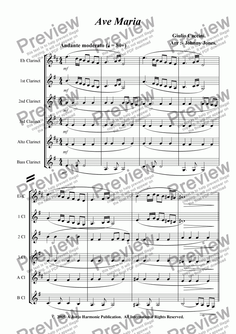page one of Ave Maria    (Clarinet Choir of  6+)