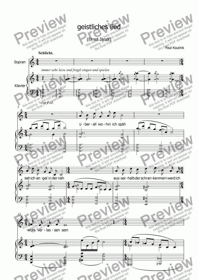 page one of geistliches lied (Soprano and Piano)