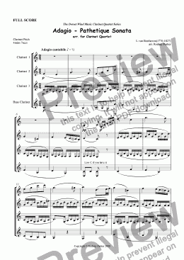 page one of Adagio - Pathetique Sonata arr. for Clarinet Quartet