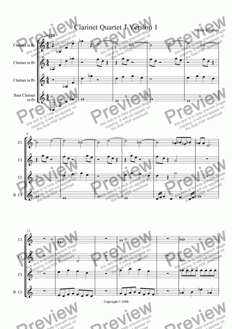 page one of Clarinet Quartet 1 Version 2