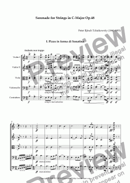 page one of Serenade for Strings in C-Major Op.48