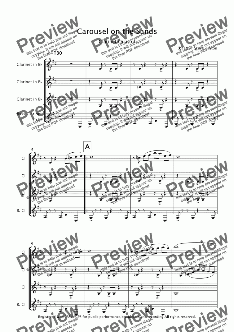 page one of Carousel on the Sands [Clarinet Quartet]