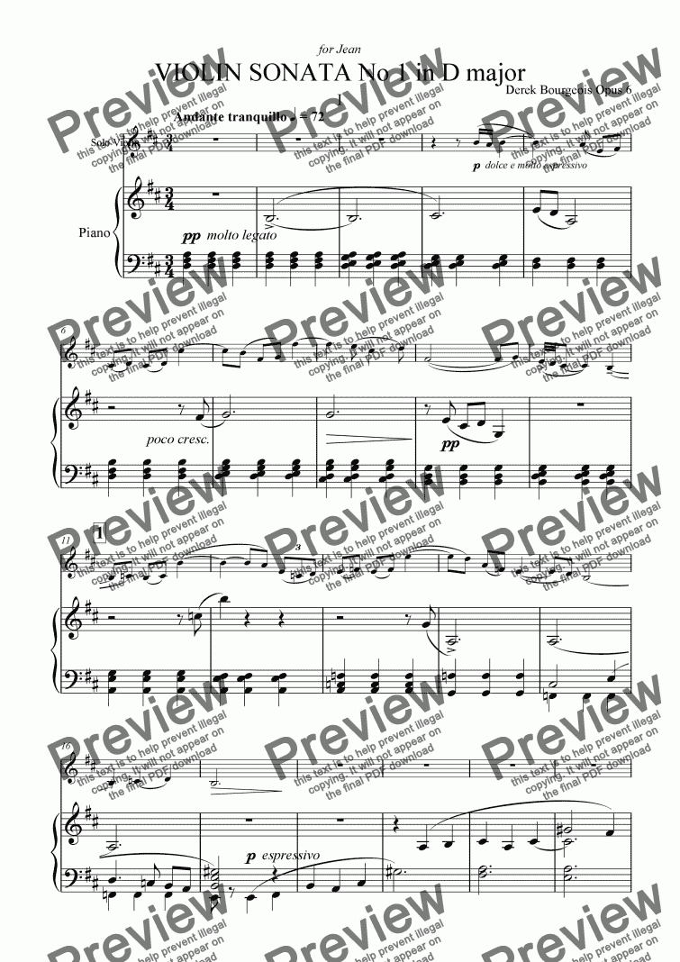 page one of Violin Sonata No 1 1st movement